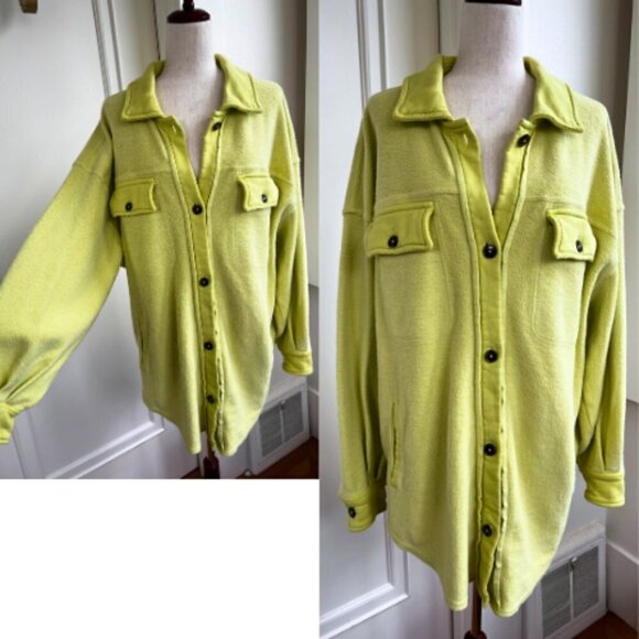 FREE PEOPLE Light Lime Green Ruby Shirt Jacket Shacket Size M - Picture 2 of 14